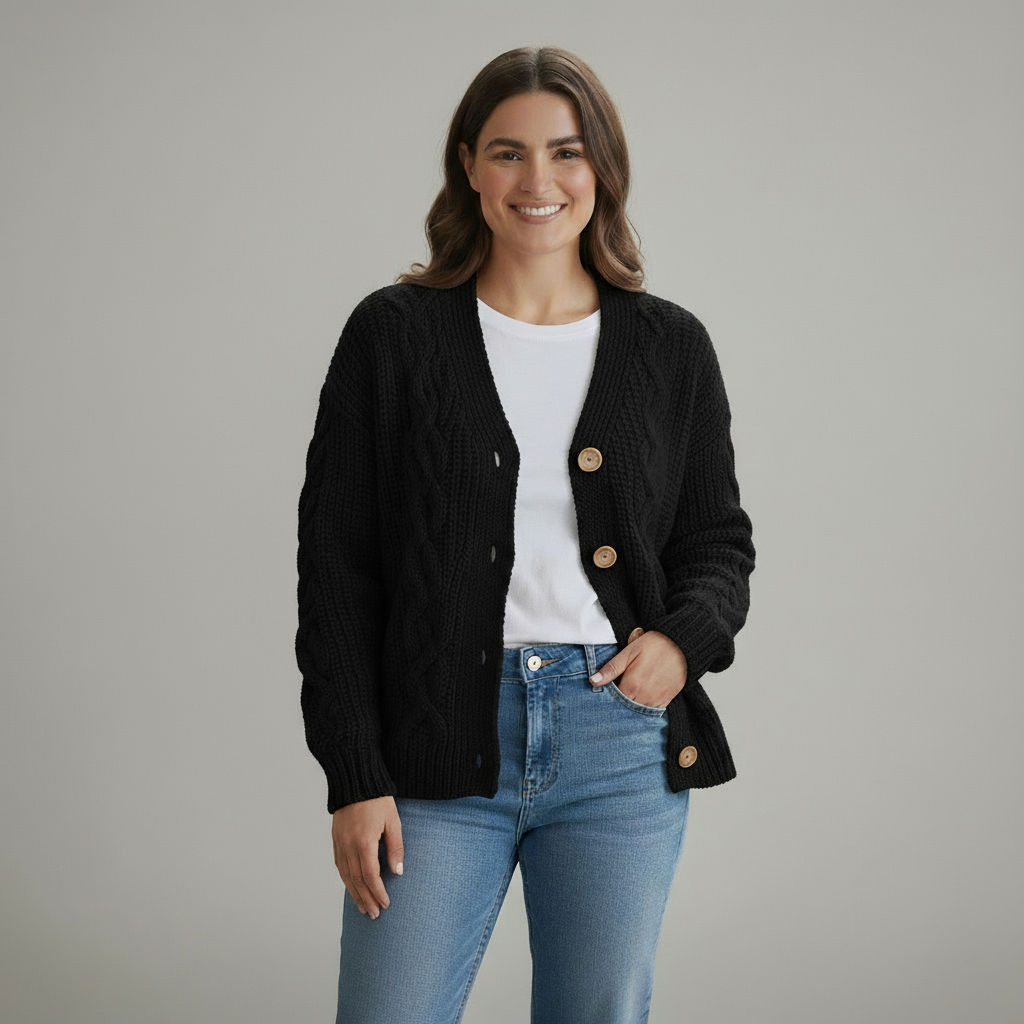 Liora – Oversized Gebreide Cardigan voor Dames met lange mouwen en knoopsluiting voor casual wear