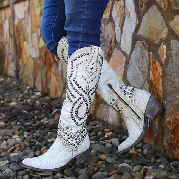 Lena - Hoge Laarzen met Metalen Studs en Stevige Hak