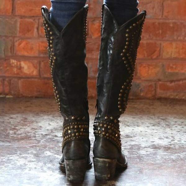 Lena - Hoge Laarzen met Metalen Studs en Stevige Hak