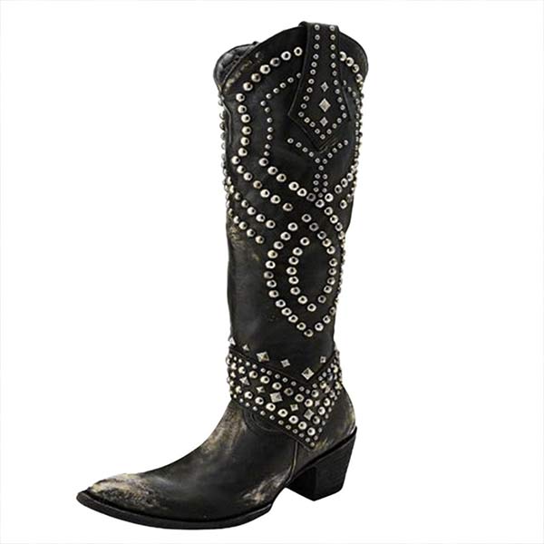 Lena - Hoge Laarzen met Metalen Studs en Stevige Hak
