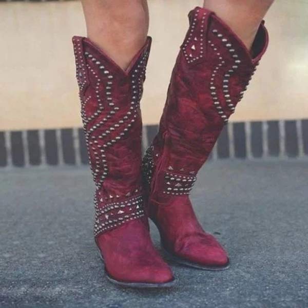 Lena - Hoge Laarzen met Metalen Studs en Stevige Hak