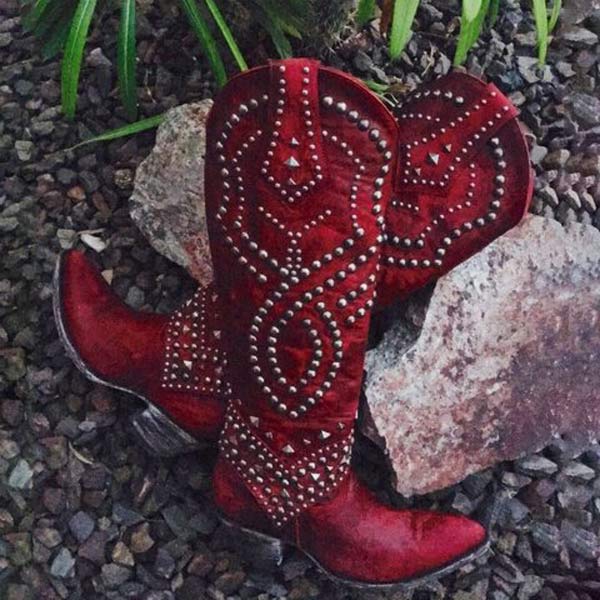 Lena - Hoge Laarzen met Metalen Studs en Stevige Hak