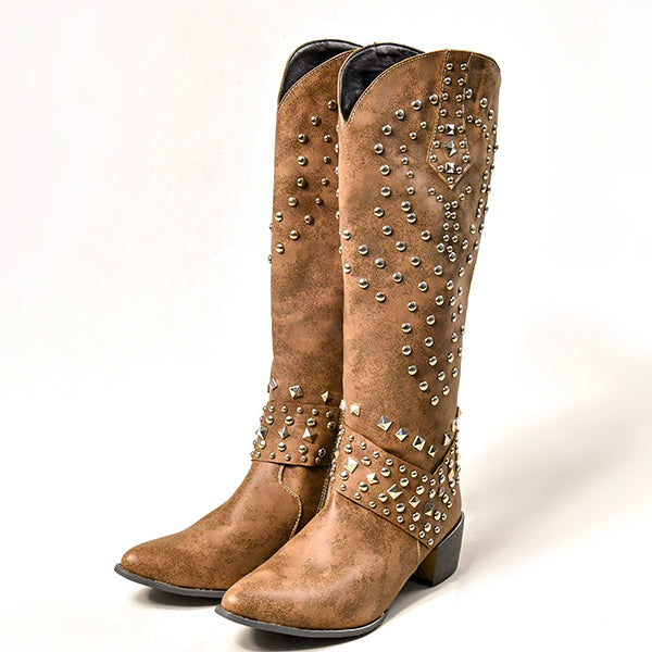 Lena - Hoge Laarzen met Metalen Studs en Stevige Hak