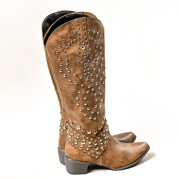 Lena - Hoge Laarzen met Metalen Studs en Stevige Hak