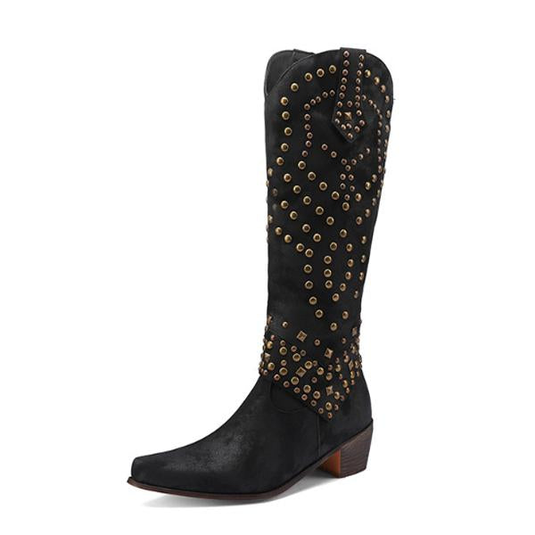 Lena - Hoge Laarzen met Metalen Studs en Stevige Hak