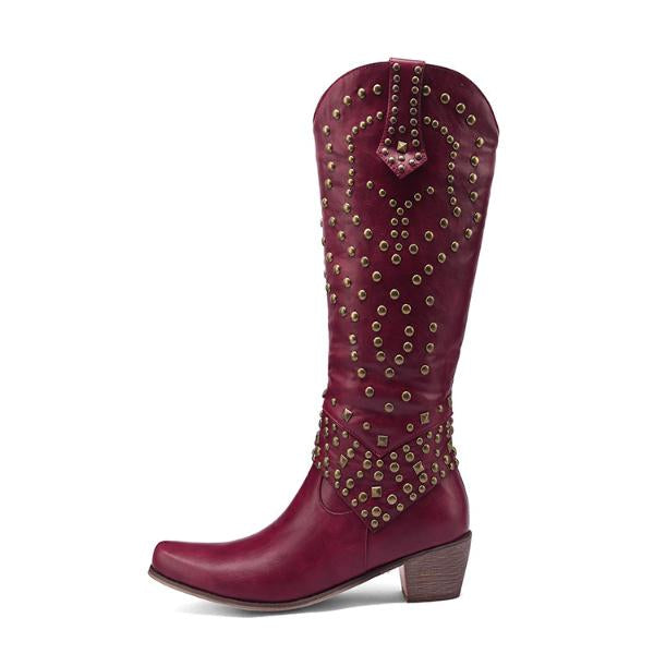 Lena - Hoge Laarzen met Metalen Studs en Stevige Hak