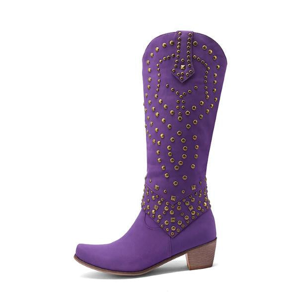 Lena - Hoge Laarzen met Metalen Studs en Stevige Hak