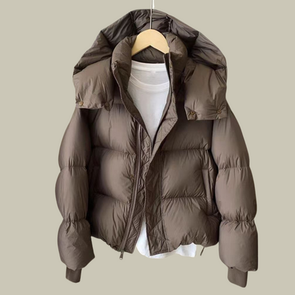 Aurélie – Warme Korte Puffer Jas met Capuchon voor Dames