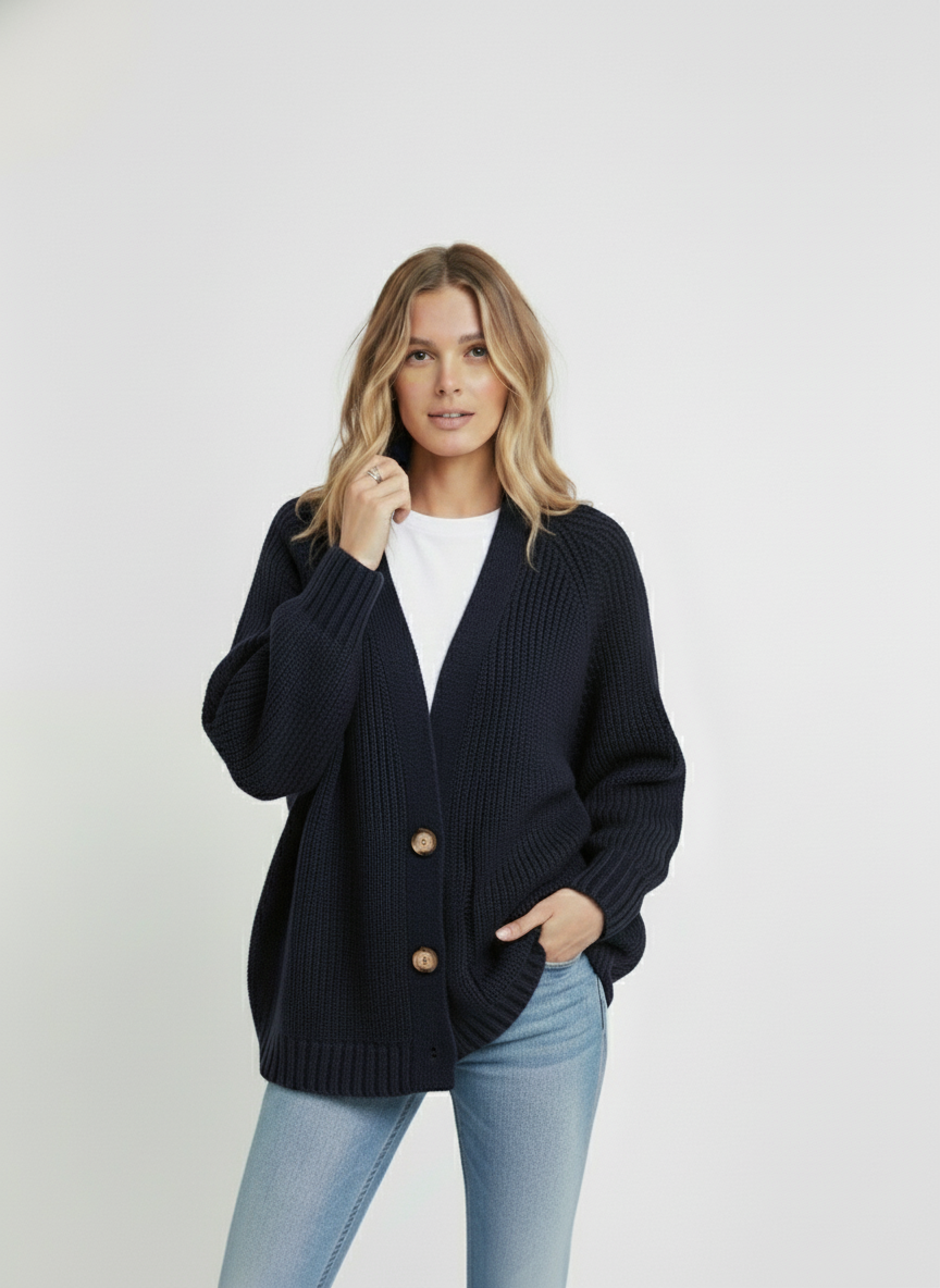 Liora – Oversized Gebreide Cardigan voor Dames met lange mouwen en knoopsluiting voor casual wear