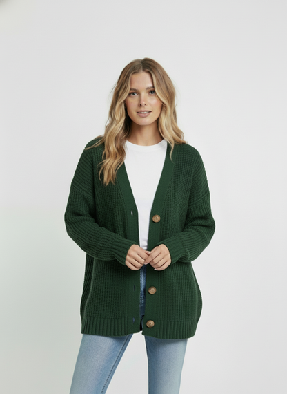 Liora – Oversized Gebreide Cardigan voor Dames met lange mouwen en knoopsluiting voor casual wear
