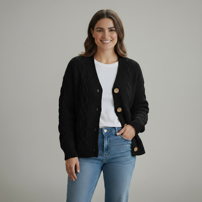 Liora – Oversized Gebreide Cardigan voor Dames met lange mouwen en knoopsluiting voor casual wear