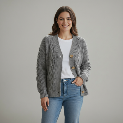 Liora – Oversized Gebreide Cardigan voor Dames met lange mouwen en knoopsluiting voor casual wear