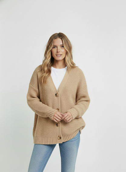 Liora – Oversized Gebreide Cardigan voor Dames met lange mouwen en knoopsluiting voor casual wear