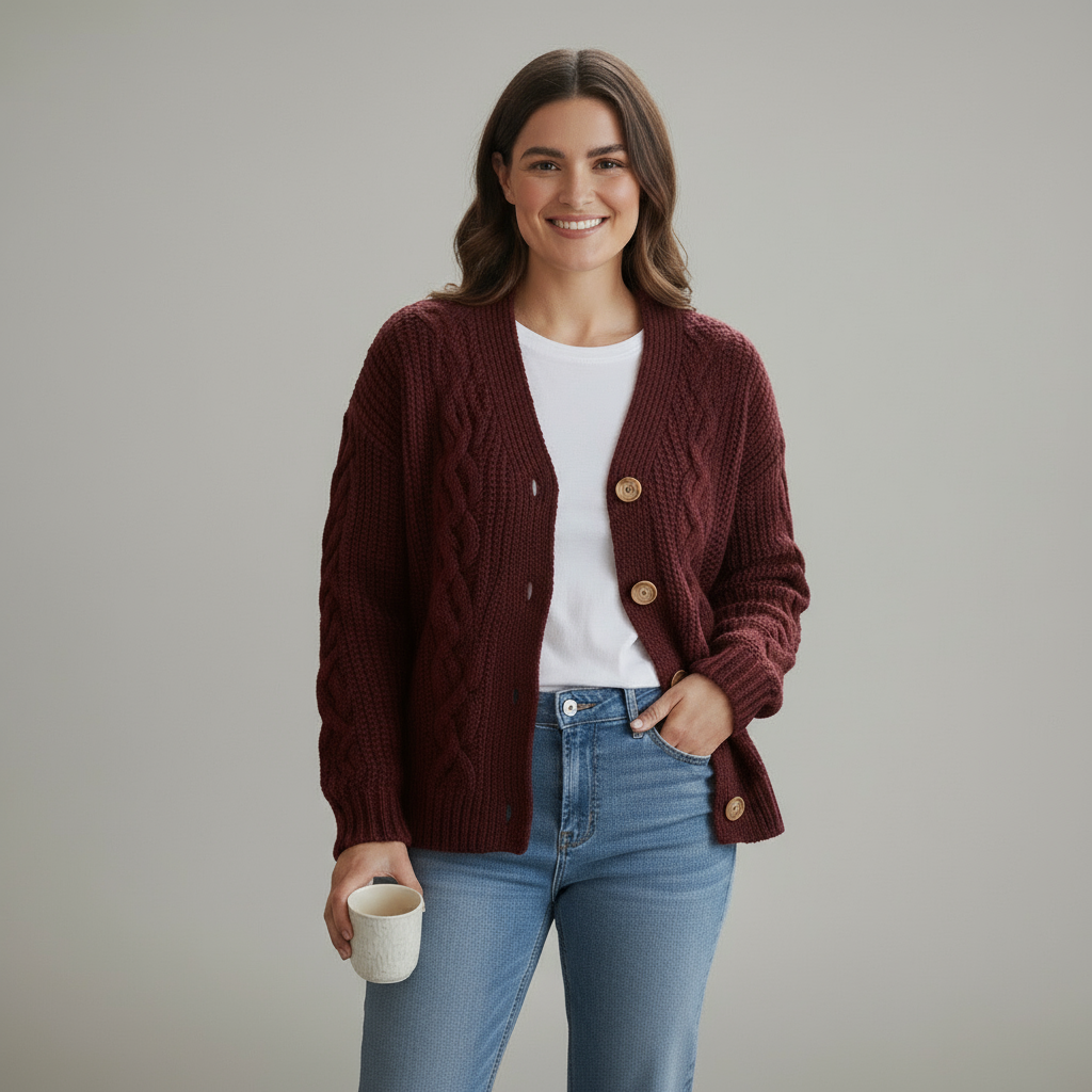 Liora – Oversized Gebreide Cardigan voor Dames met lange mouwen en knoopsluiting voor casual wear