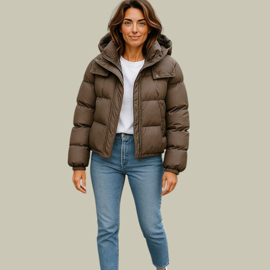 Aurélie – Warme Korte Puffer Jas met Capuchon voor Dames