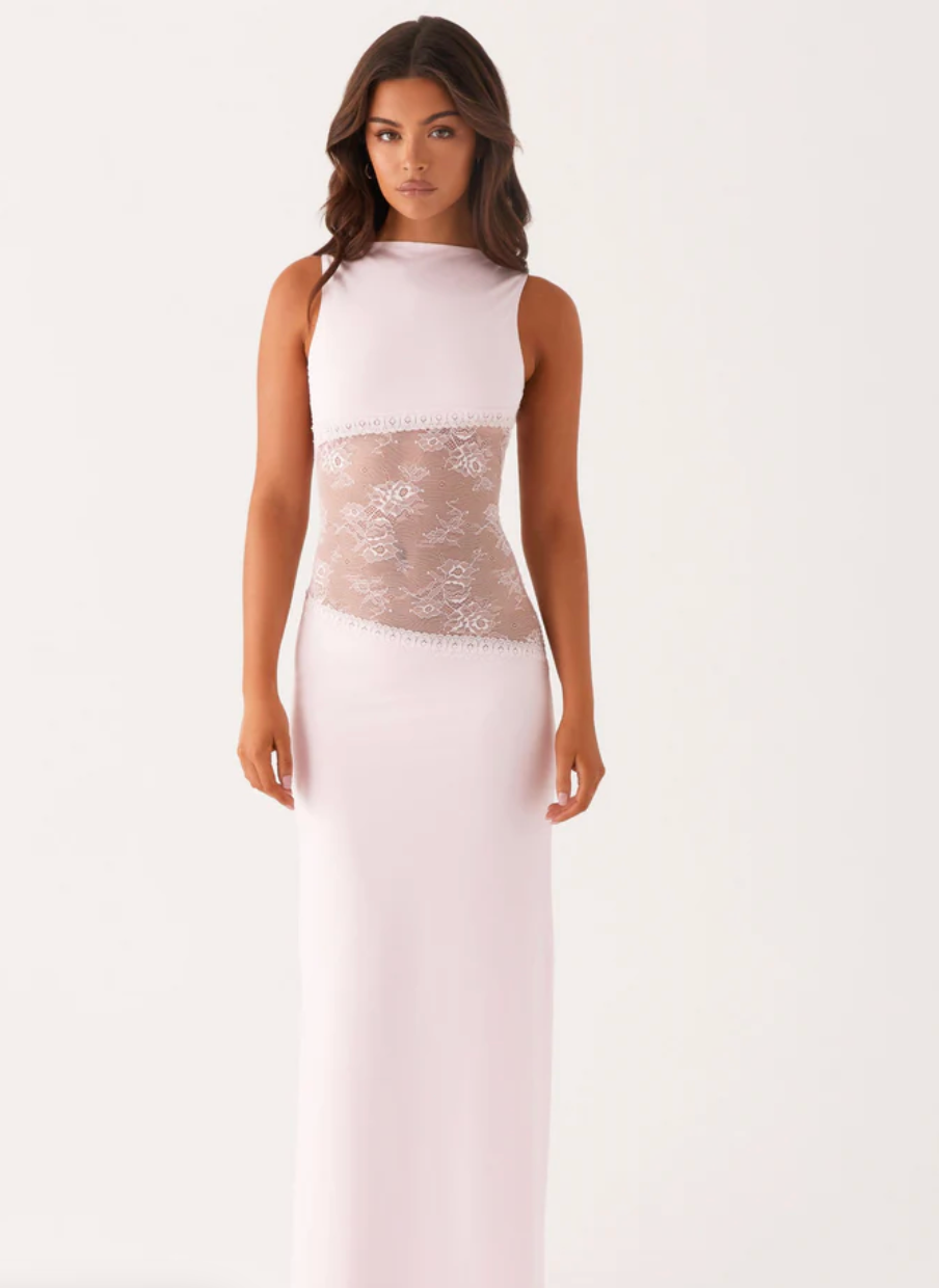 Liora – Maxi Jurk met Kant Taille & Hoge Halslijn voor Dames