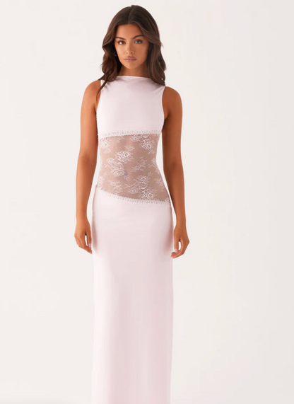 Liora – Maxi Jurk met Kant Taille & Hoge Halslijn voor Dames