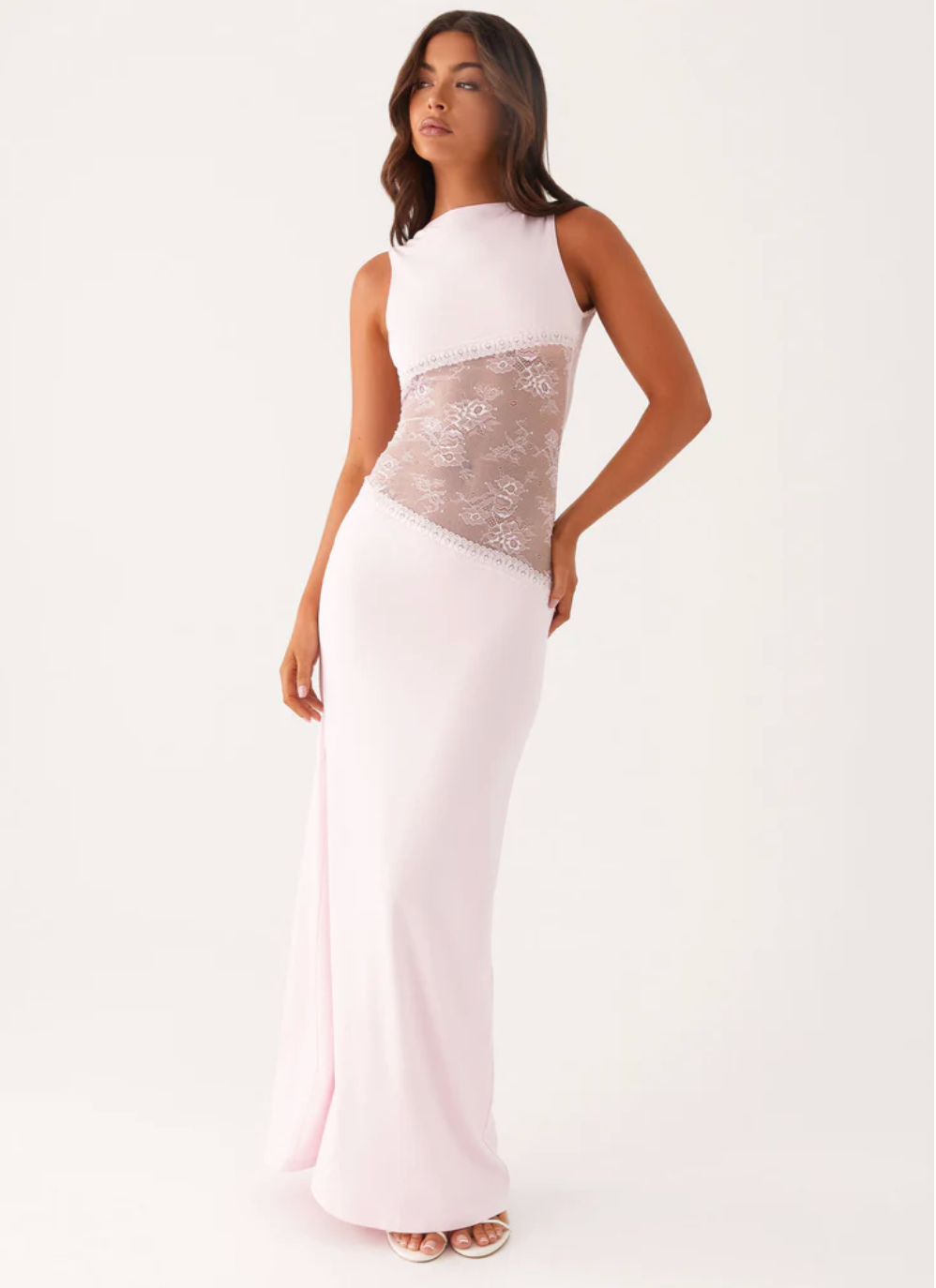 Liora – Maxi Jurk met Kant Taille & Hoge Halslijn voor Dames