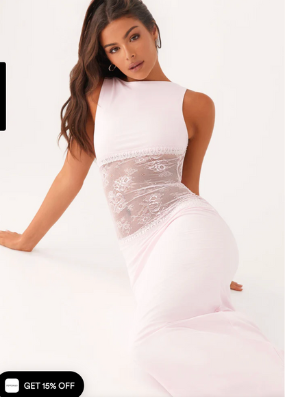 Liora – Maxi Jurk met Kant Taille & Hoge Halslijn voor Dames