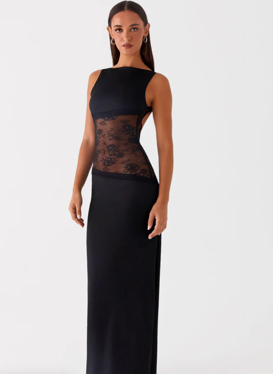 Liora – Maxi Jurk met Kant Taille & Hoge Halslijn voor Dames