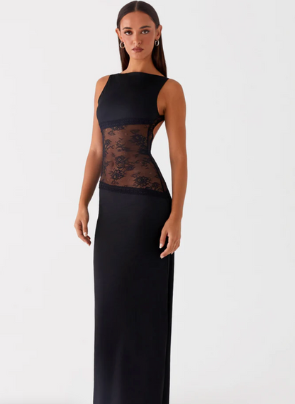 Liora – Maxi Jurk met Kant Taille & Hoge Halslijn voor Dames