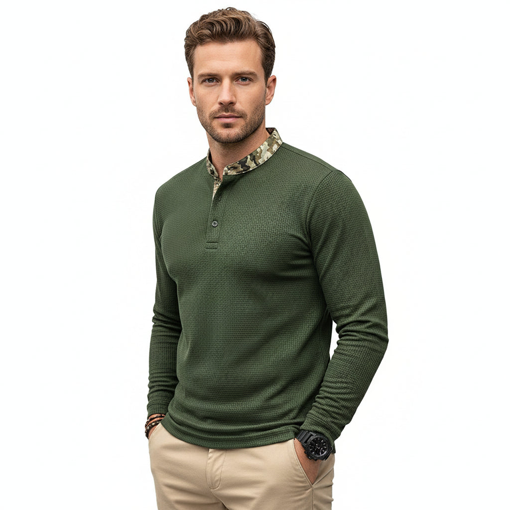Varenne – Stijlvolle Longsleeve Polo met Gekleurde Boordkraag voor Heren