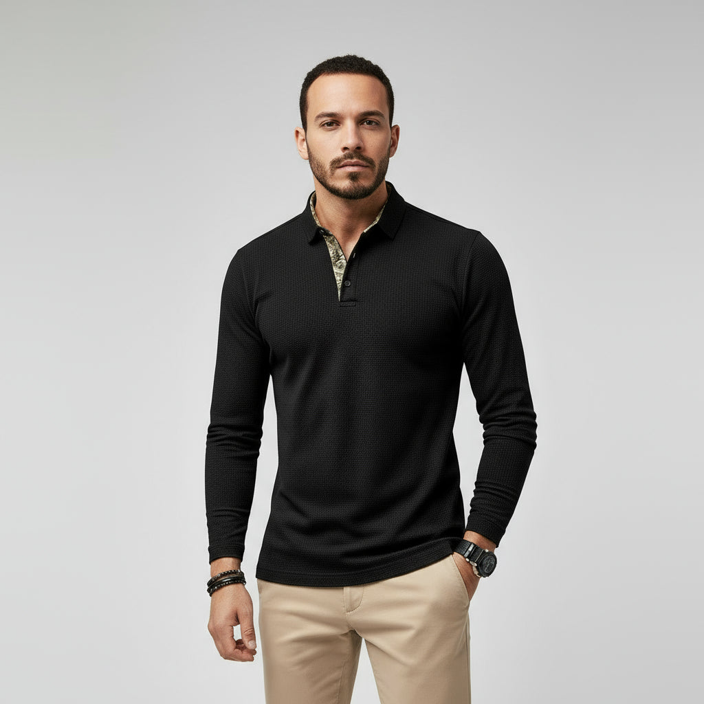 Varenne – Stijlvolle Longsleeve Polo met Gekleurde Boordkraag voor Heren