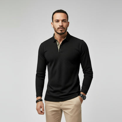Varenne – Stijlvolle Longsleeve Polo met Gekleurde Boordkraag voor Heren