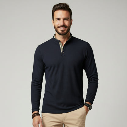 Varenne – Stijlvolle Longsleeve Polo met Gekleurde Boordkraag voor Heren