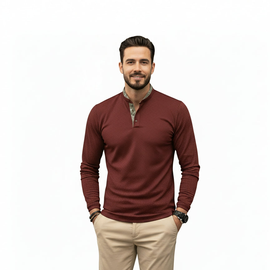 Varenne – Stijlvolle Longsleeve Polo met Gekleurde Boordkraag voor Heren