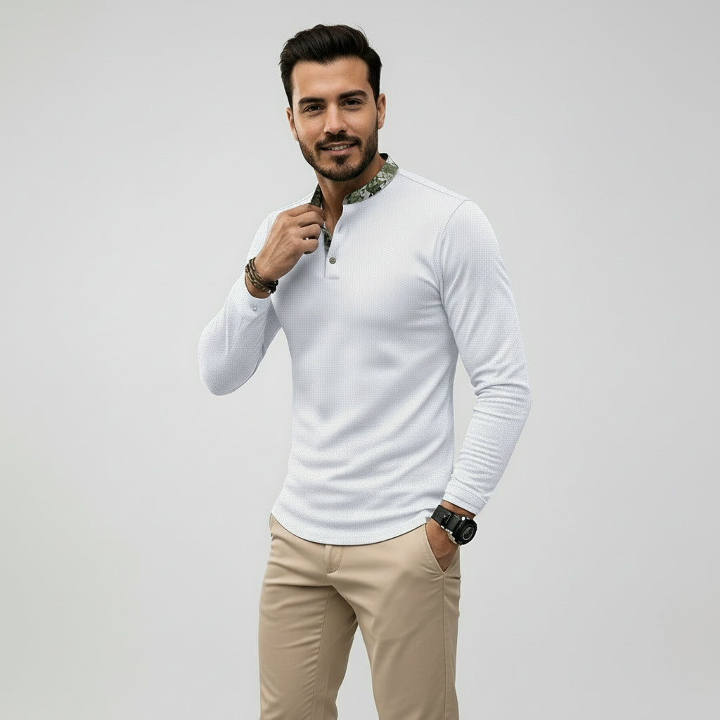 Varenne – Stijlvolle Longsleeve Polo met Gekleurde Boordkraag voor Heren